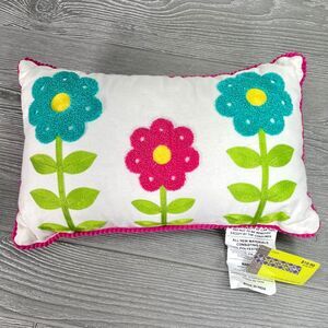 2017 Hobby Lobby The Spring Shop Throw Pillow Floral Embroidered Teal Pink White